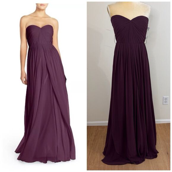 NWT Jenny Yoo Mira Convertible Chiffon Maxi Gown Size 6 Black Currant Layered